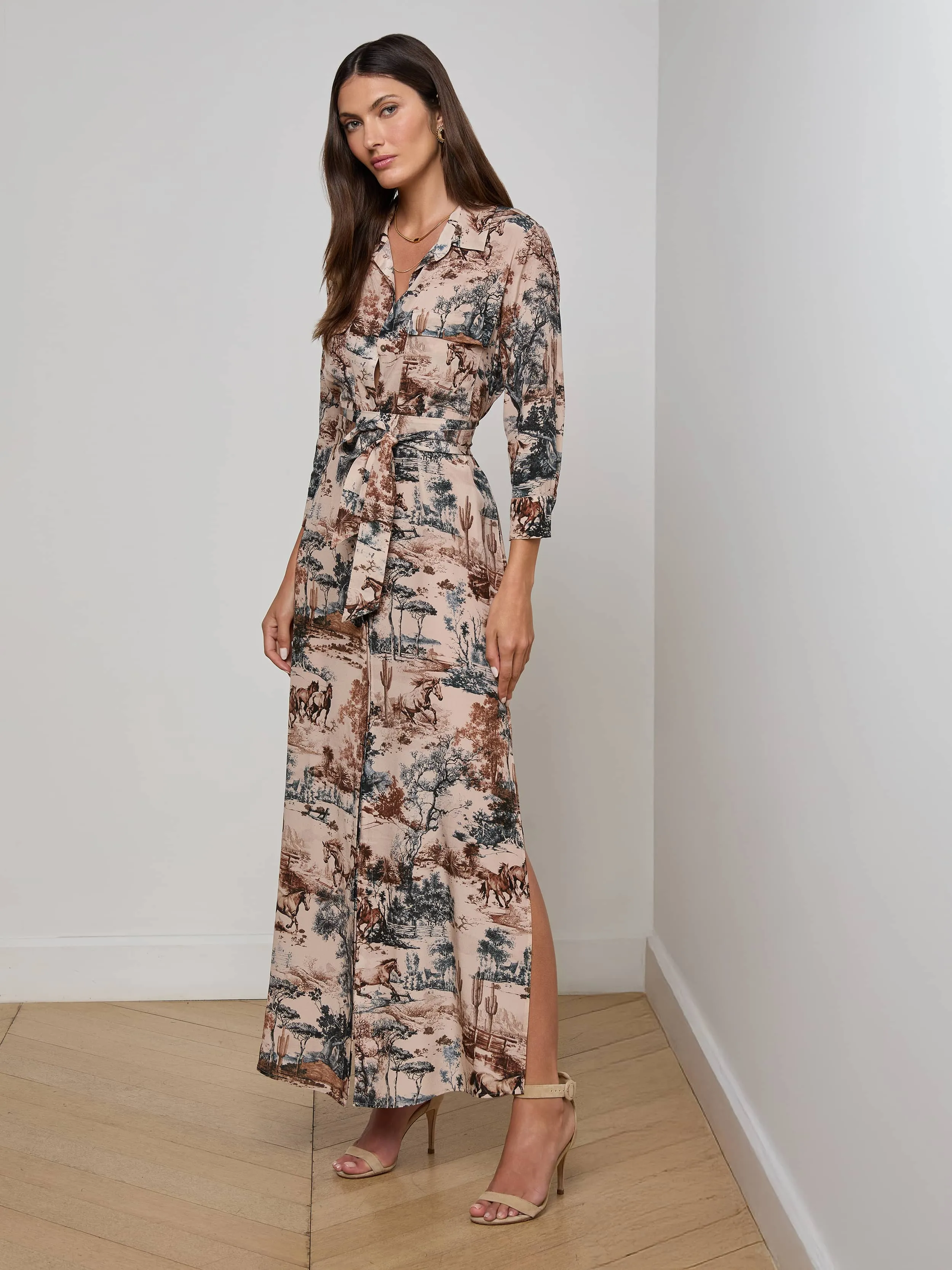 Cameron Silk Shirt Dress Sharp Design Pocket-Detail