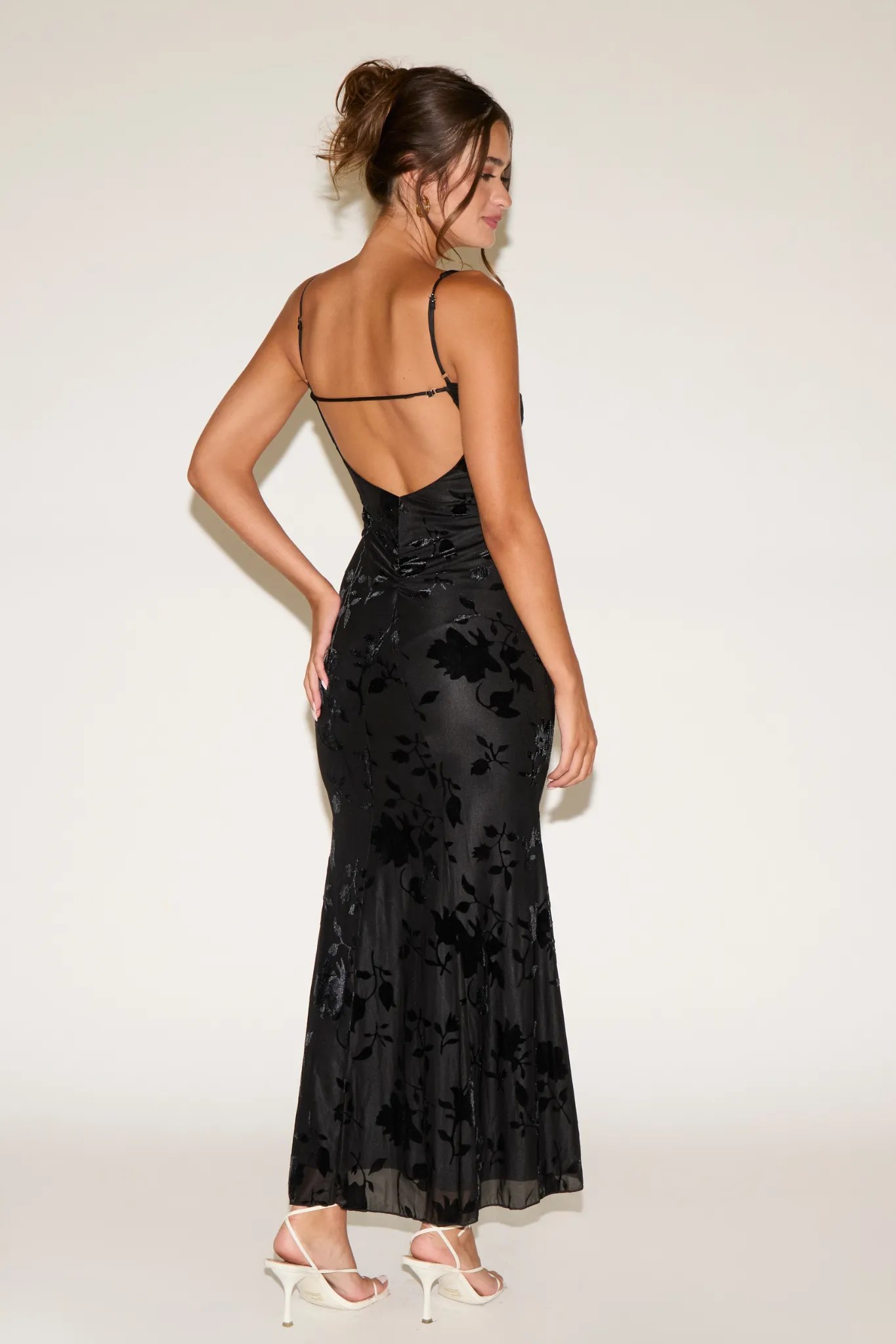 Recycled-Material BURNOUT MESH OPEN BACK SLEEVELESS MAXI DRESS