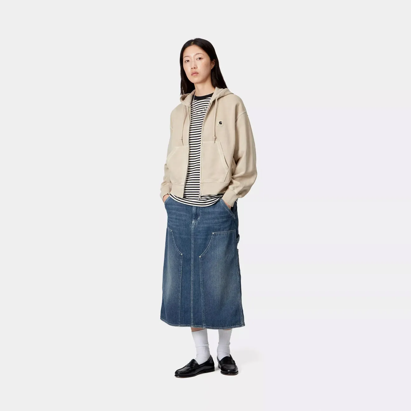 Bohemian vibe Contoured Waist Carhartt WIP Womens Double Knee Skirt Blue Dark Used Wash