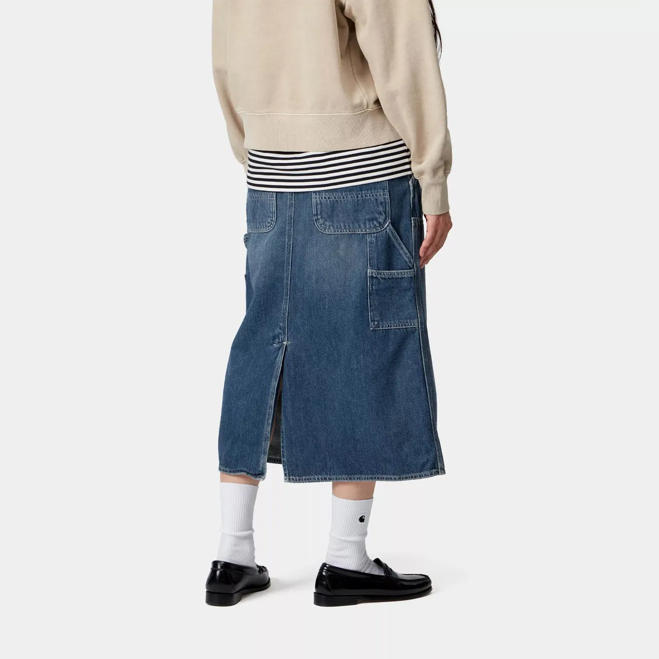 Carhartt WIP Womens Double Knee Skirt Blue Dark Used Wash Figure Flattering Crafted Detail