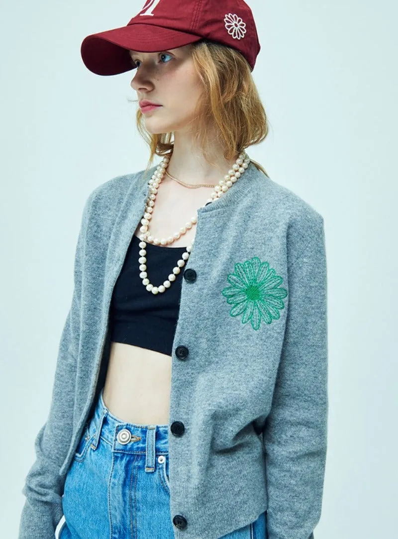 CASHMERE BLENDED CARDIGAN ROUND NECK_GREY GREEN Multi purpose design