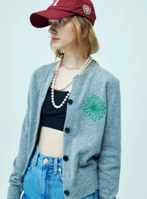 CASHMERE BLENDED CARDIGAN ROUND NECK_GREY GREEN Multi purpose design