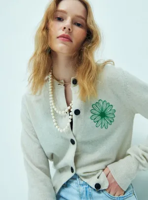 Simple Aesthetic Cozy Comfort CASHMERE BLENDED CARDIGAN ROUND NECK_IVORY GREEN