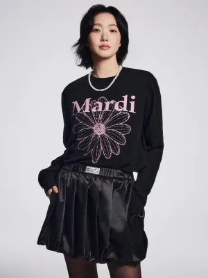 CASHMERE CREW NECK FLOWERMARDI_BLACK PINK WrinkleResistant Finish early morning