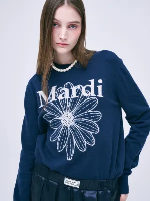 Cozy Fleece CASHMERE CREW NECK FLOWERMARDI_NAVY IVORY