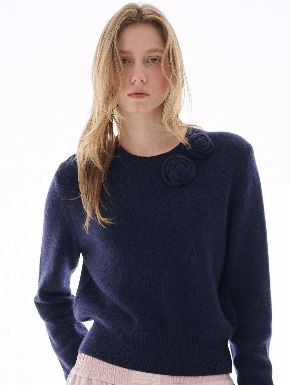 CASHMERE CREW NECK ROSE_NAVY Base Layer