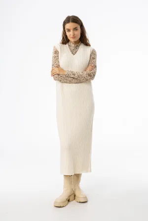 Quick-Dry Cream V Neck Knit Maxi Dress