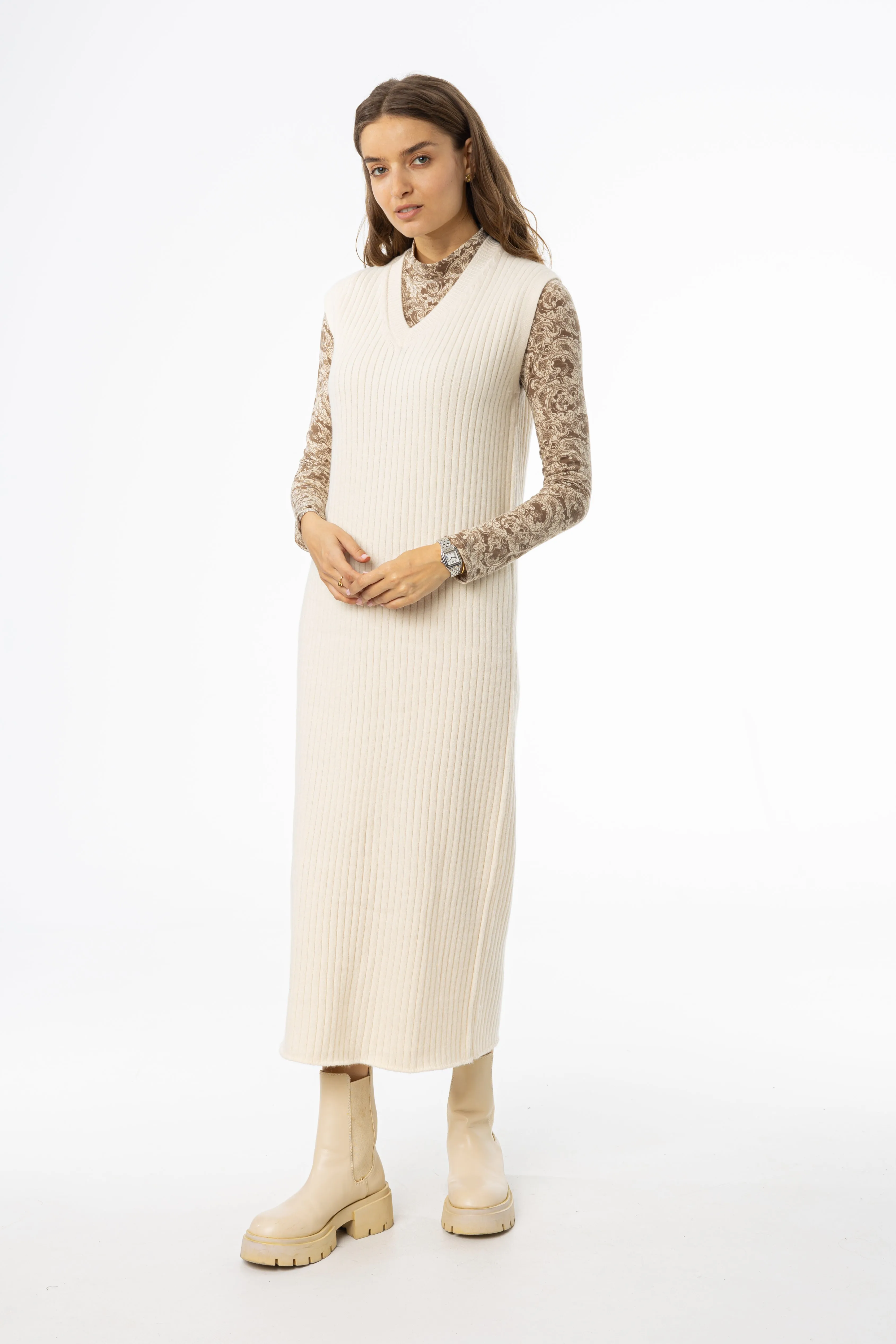 Dreamy Drape Cream V Neck Knit Maxi Dress