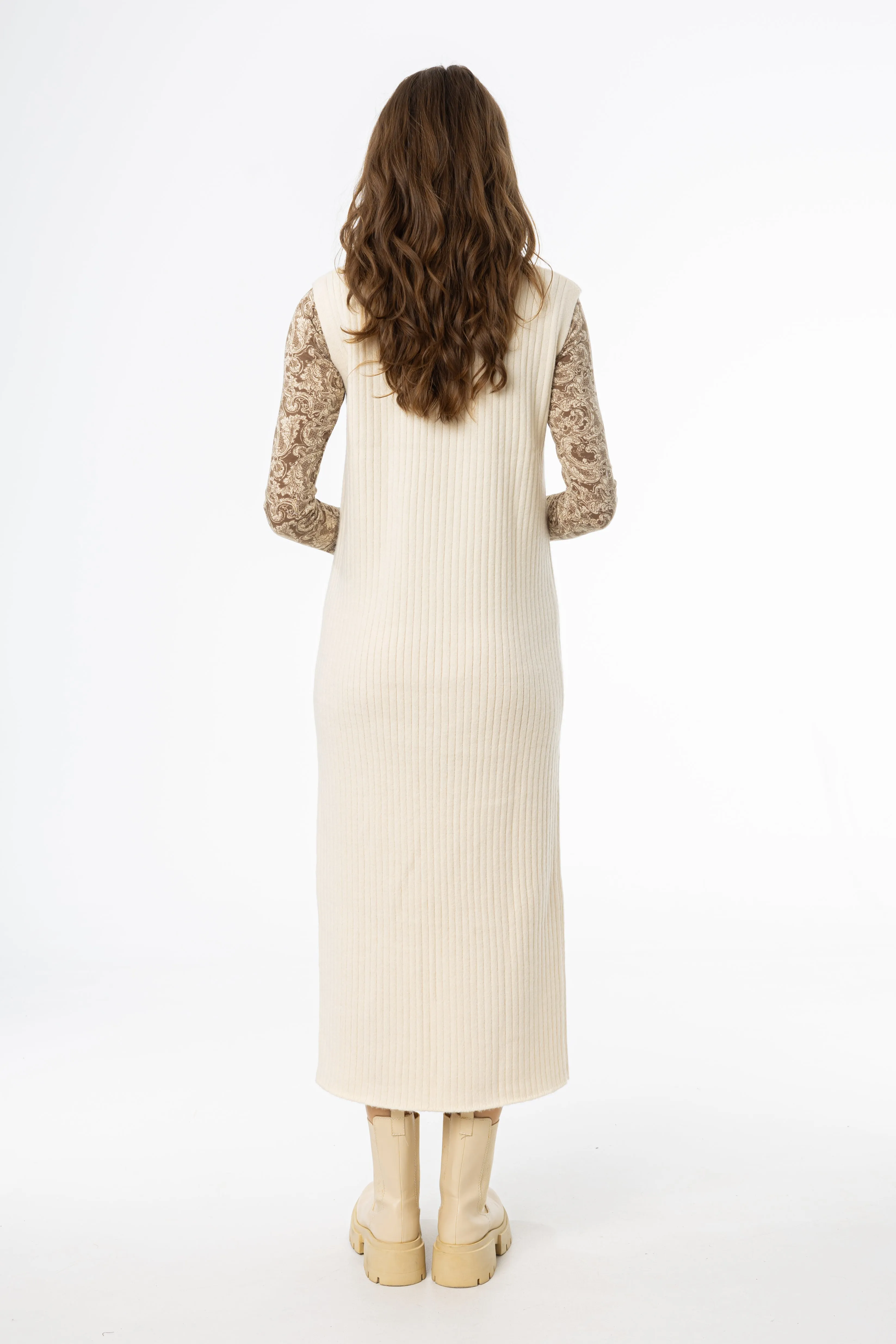 Chic Layered Wear Cream V Neck Knit Maxi Dress