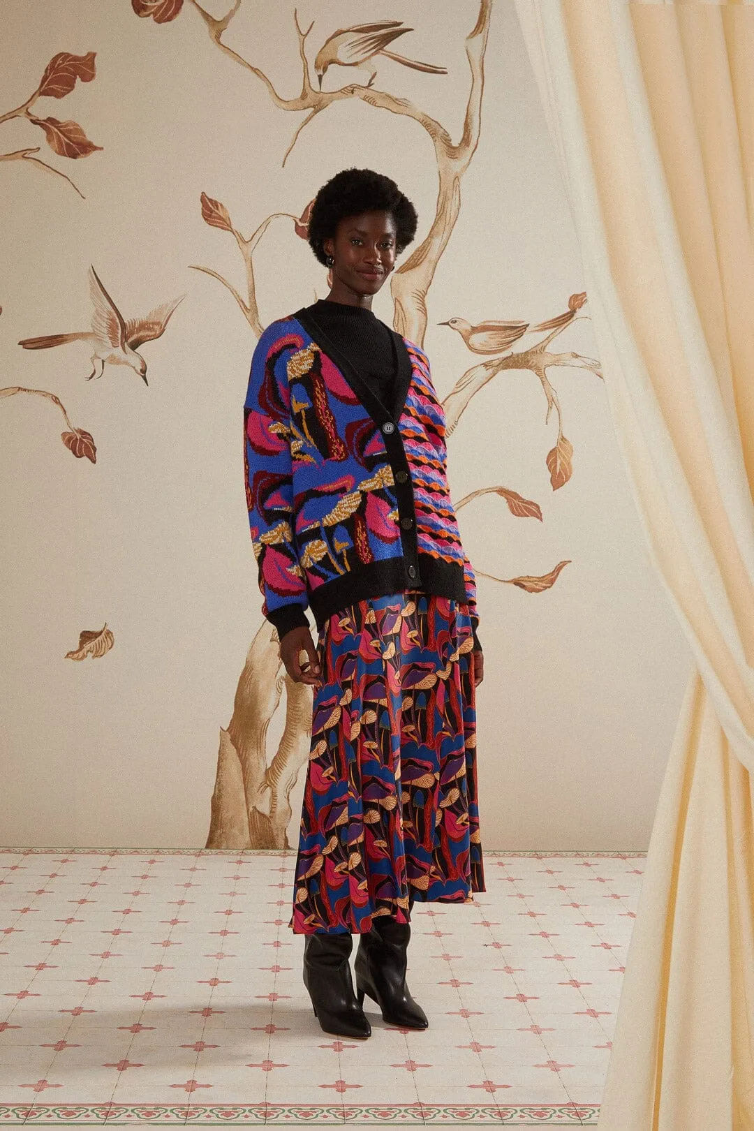 Mixed Mushrooms Knit Cardigan Machine Washable Design Cool Weather