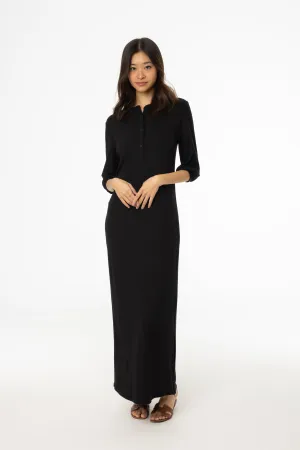 Breathable Layering Black 3/4 Sleeve Maxi Dress