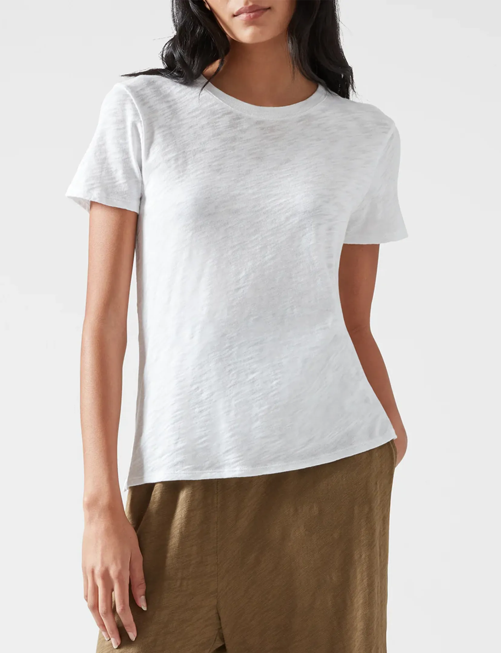 Schoolboy Crew Tee, White Tagless Comfort Layered Hem Design