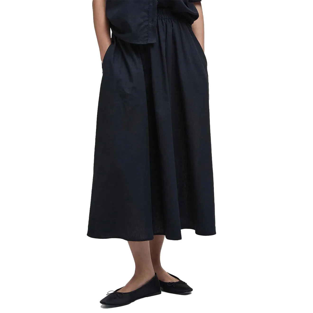 Barbour Womens Elsie Midi Skirt Black Linen blend Oversized style