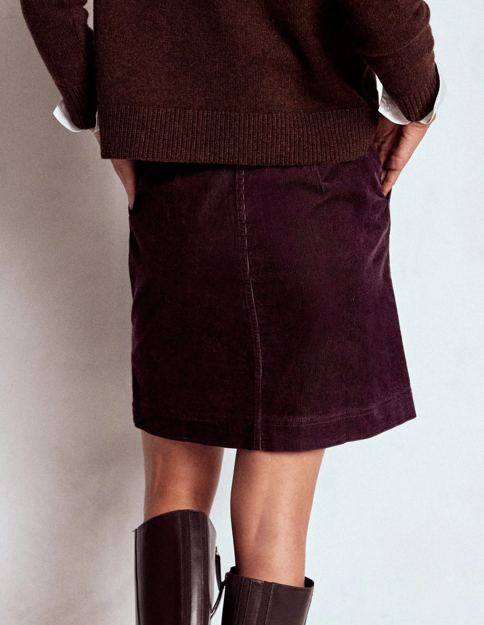 Cecelia Cord Skirt-Deep Aubergine Hand Painted City Wear