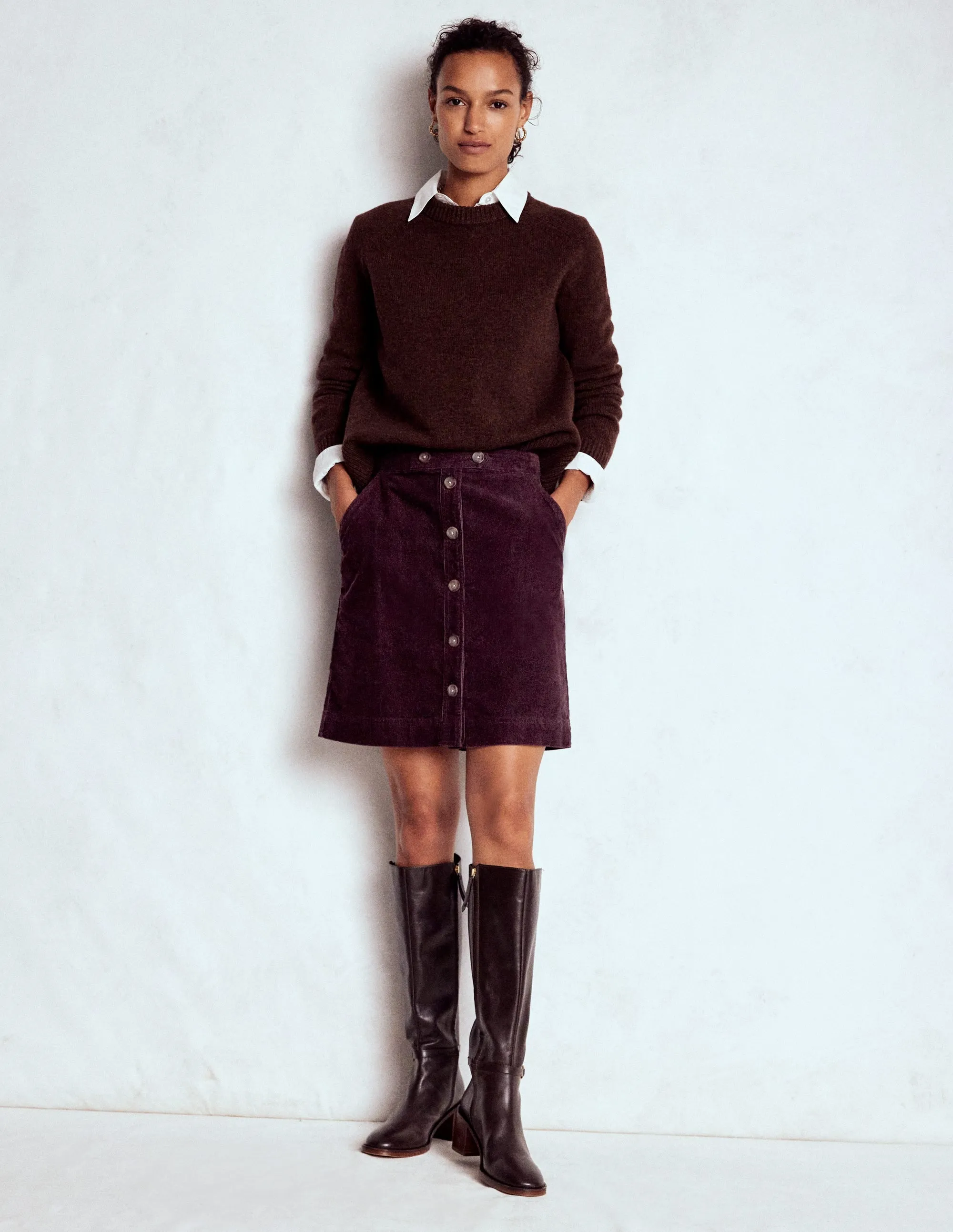 Wardrobe Classic Cecelia Cord Skirt-Deep Aubergine