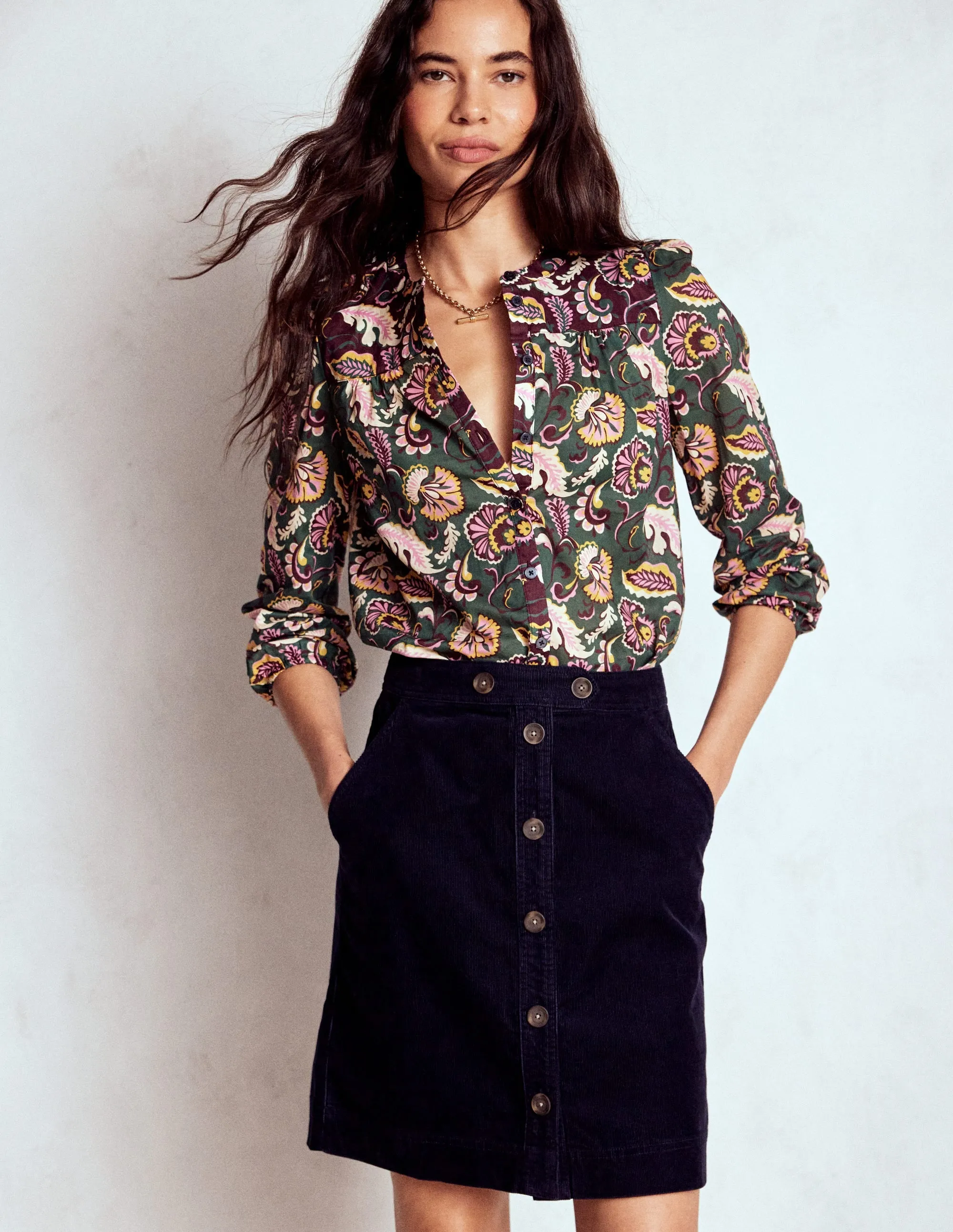 Cecelia Cord Skirt-Navy Layer Combo Lined interior