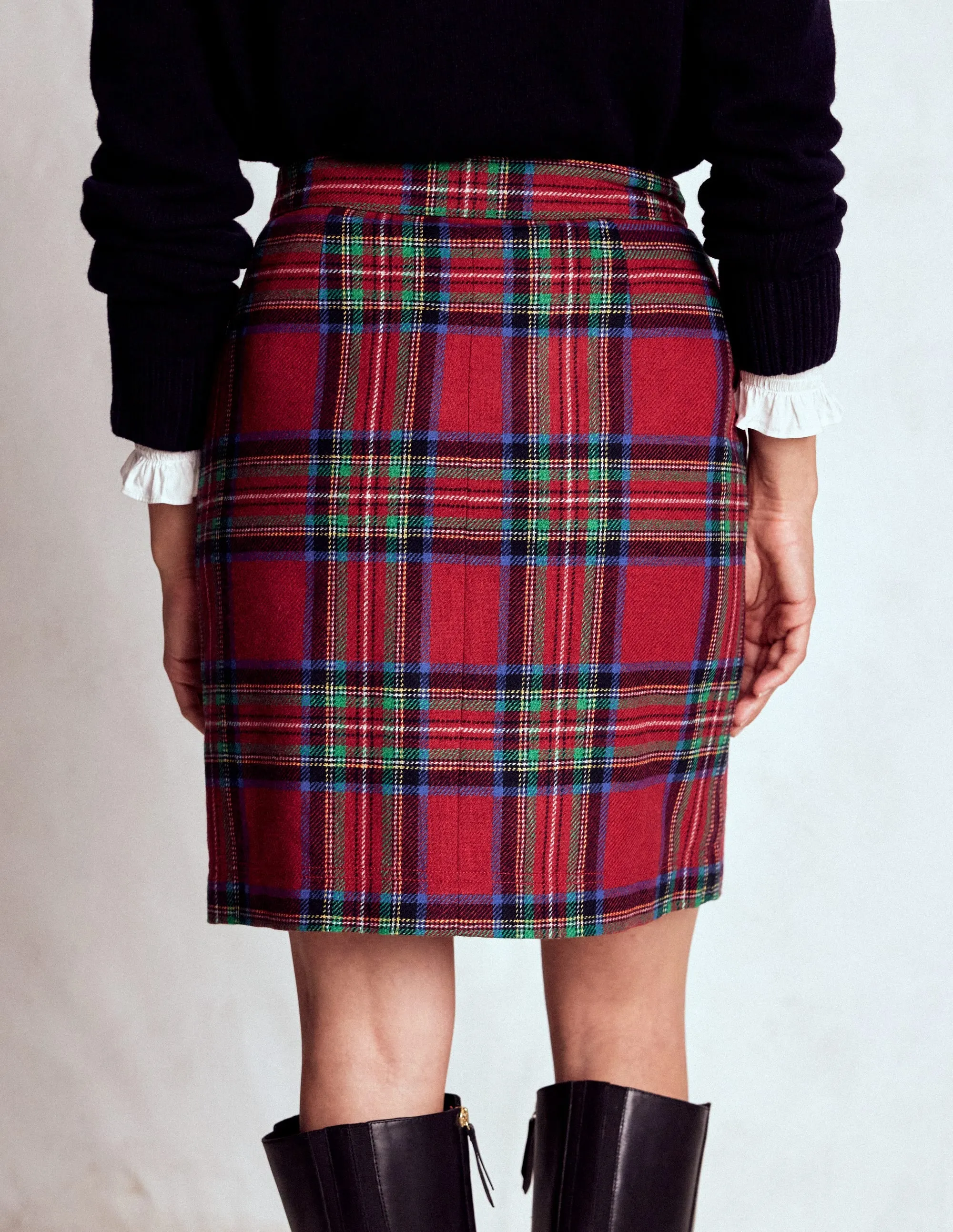 Cecelia Wool Skirt-Red, Blue and Green Check Style Staple