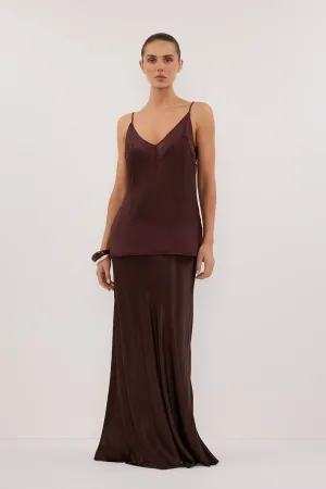 Water Repellent CHARLI BITTER CHOC SATIN MAXI SKIRT