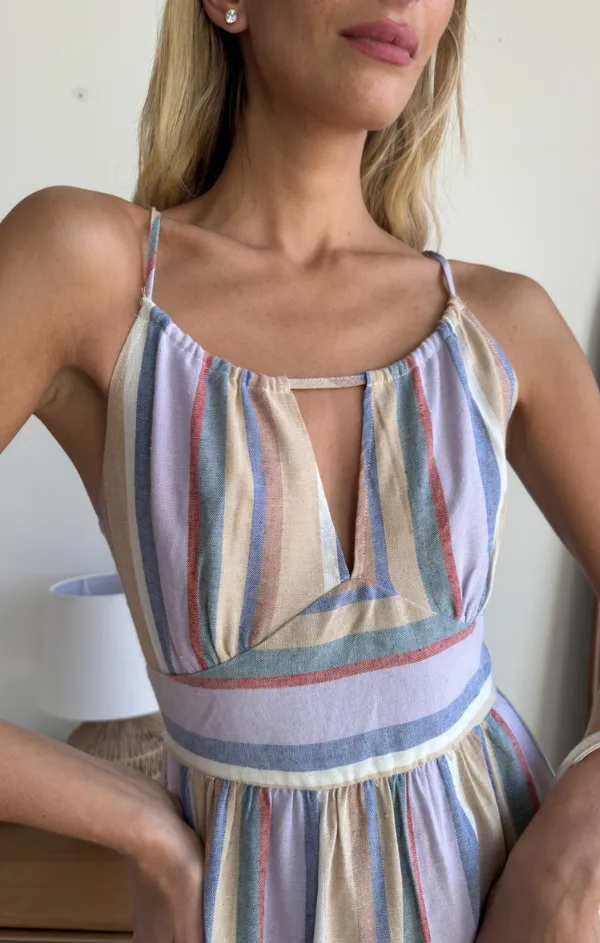 Light Shape Urban Drape Poolside Striped Tie Back Midi