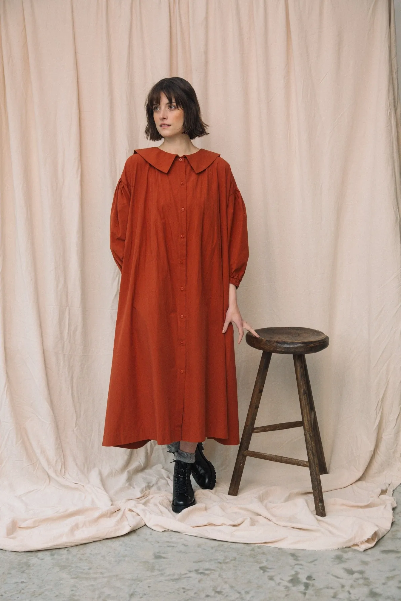 Heart Glow Aralia Organic Cotton Poplin Dress in Paprika