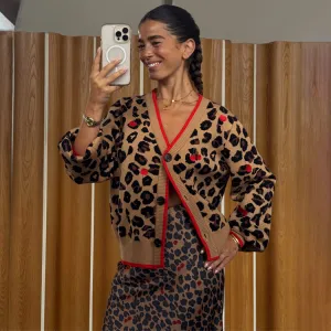 Cherry Leopard Cardigan Homewear Style Cold Season
