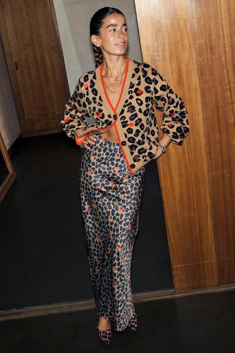 NonIrritating Stitching Weekend Comfort Cherry Leopard Cardigan