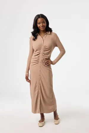 Chestnut Ruched Cardi Maxi Dress Contemporary Look Pure Vibes