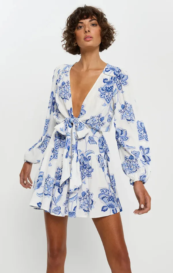 Layered Texture Chiara Tie Front Mini Dress