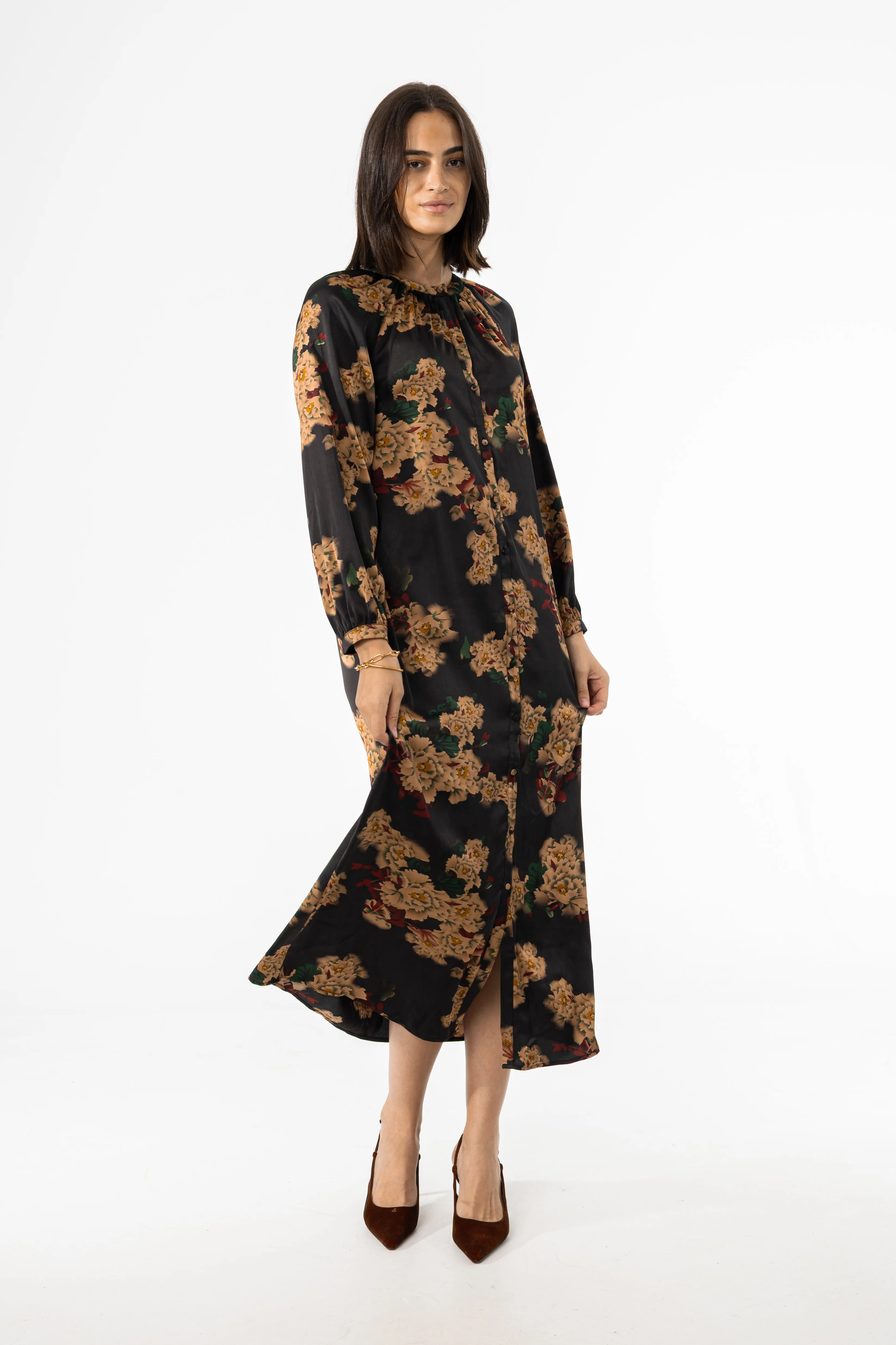 Black Multi Floral Printed Maxi Dress flattering appearance