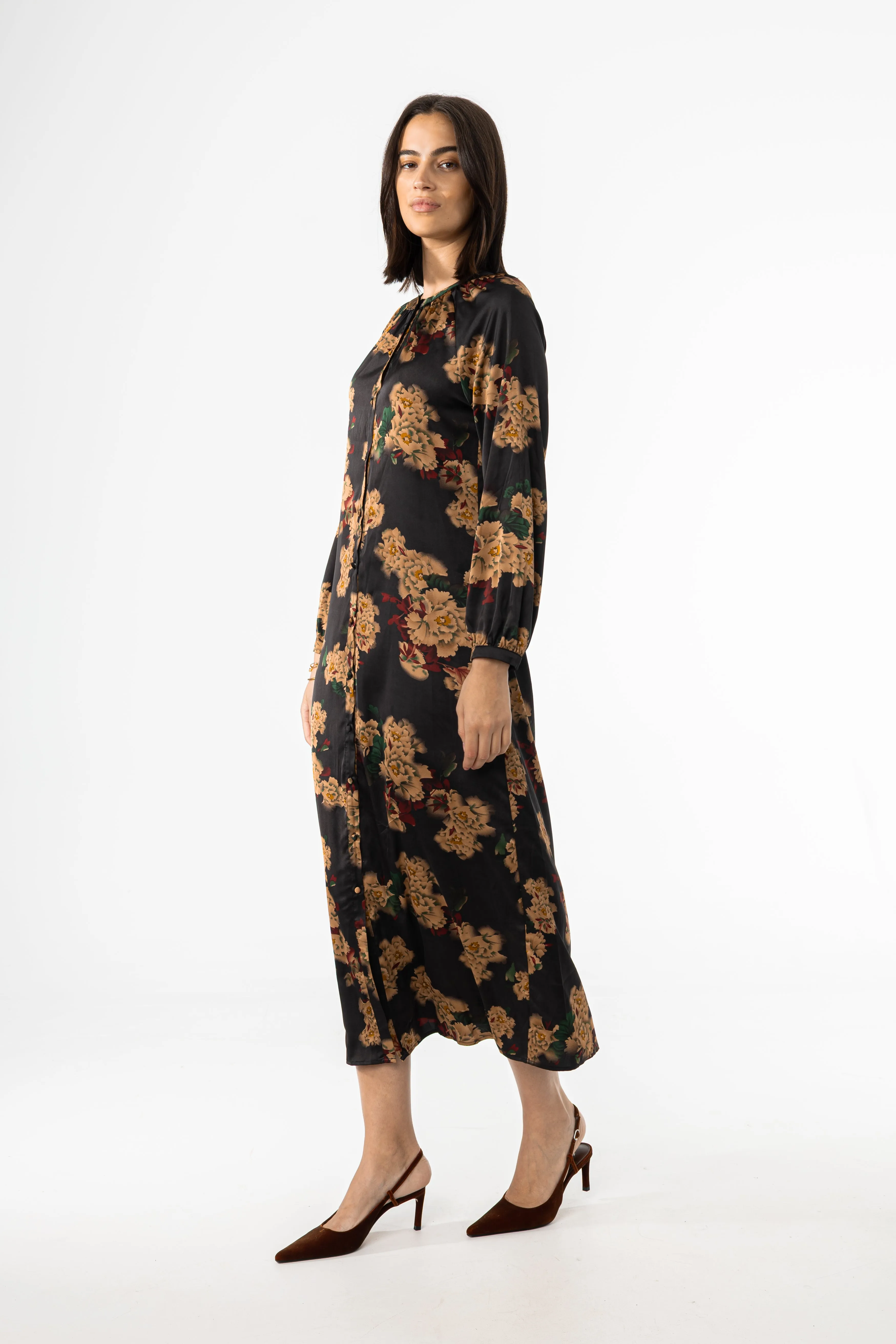 windproof Statement Mood Black Multi Floral Printed Maxi Dress