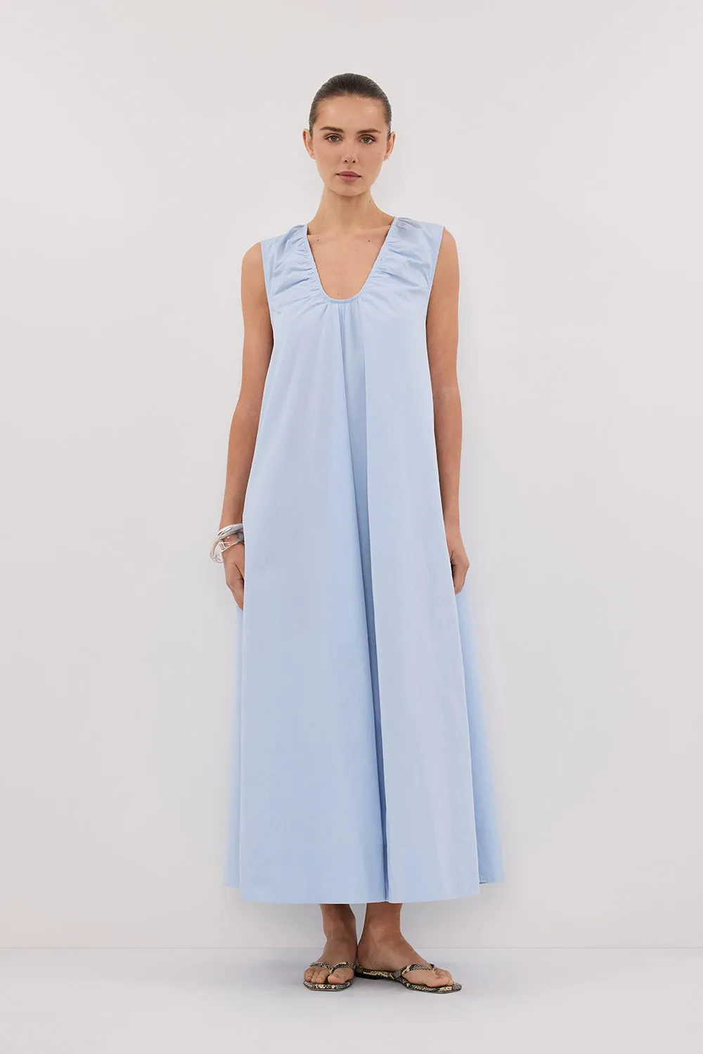 Young Edge Chic Layered Wear GABBY CORNFLOWER OVERSIZED COTTON MIDI DRESS