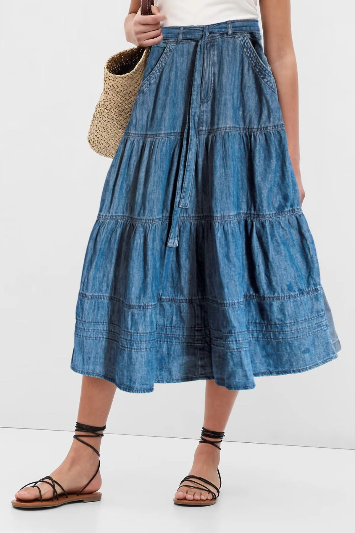 Per Una Tiered Denim Skirt Bold Finish
