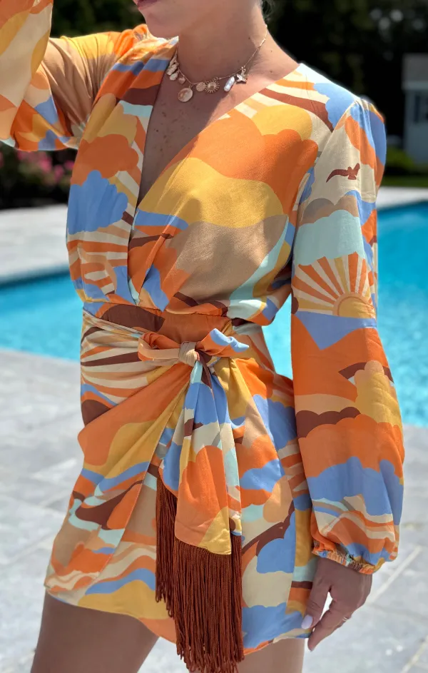 Sheer Panel Sunset Long Sleeve Mini