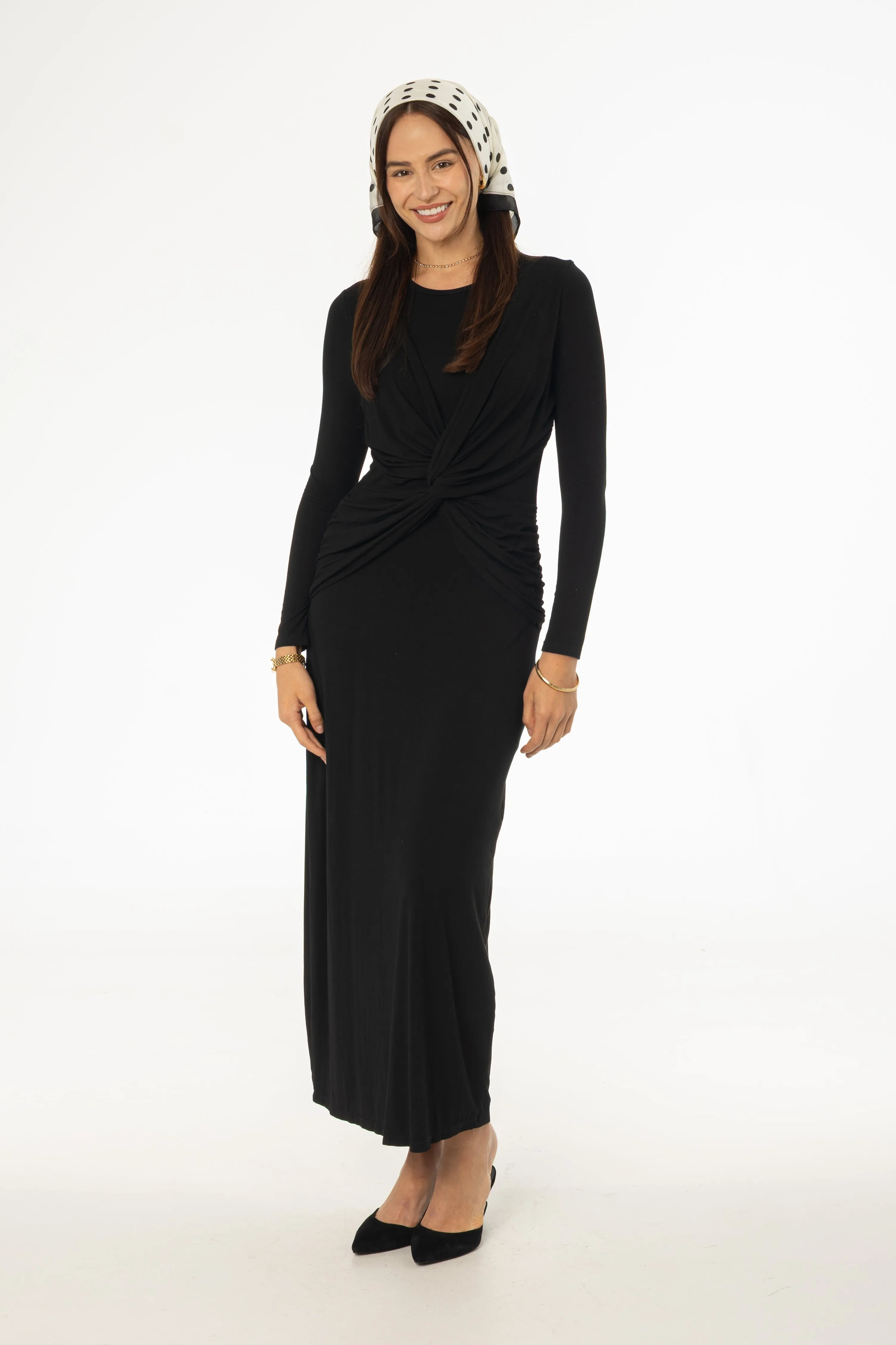 Black Knot Crossover Maxi Dress Chic and Flattering Rhinestone-Detail