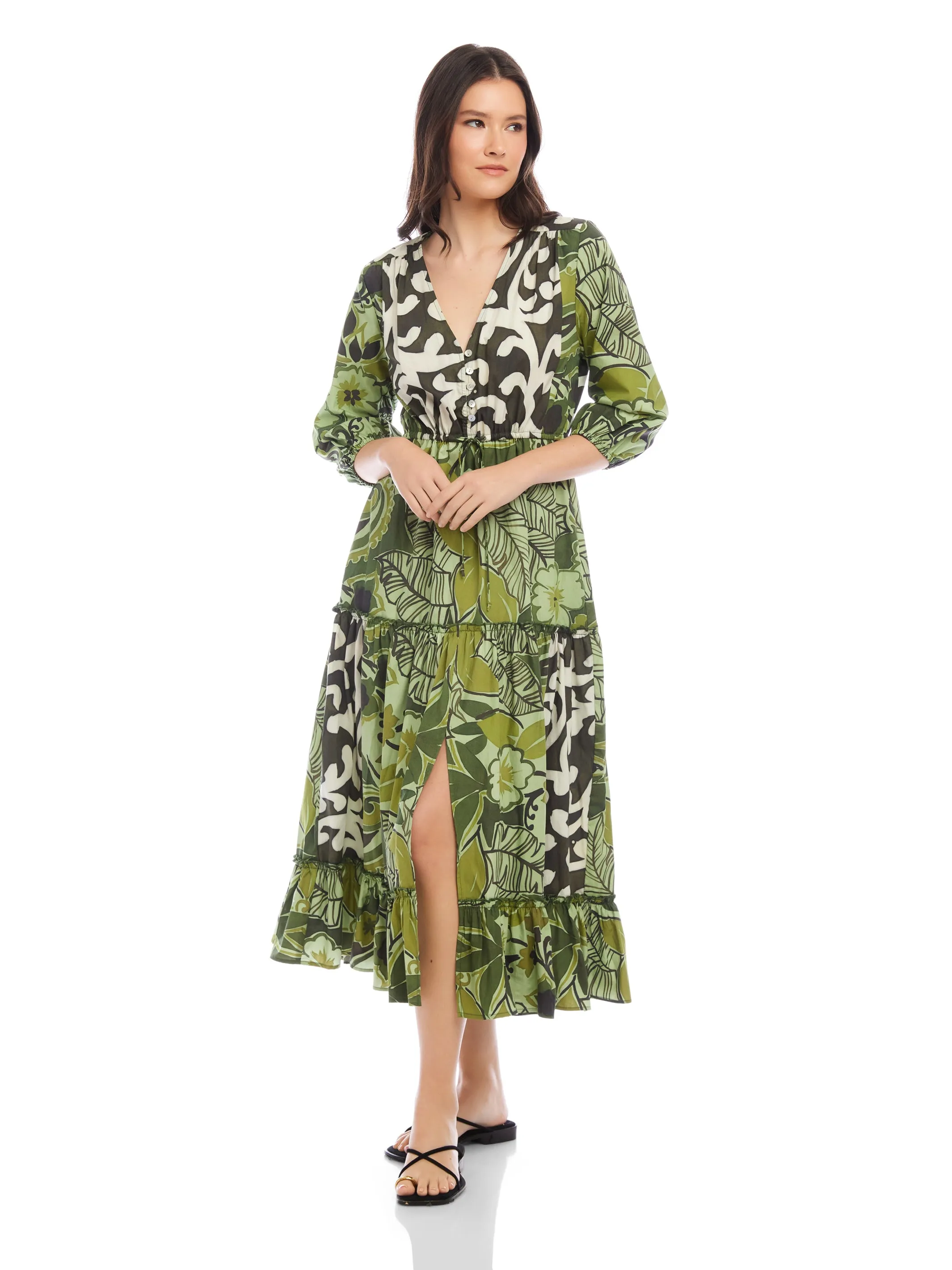 Nicki Tiered Ruffle Hem Dress Drawstring-Waist