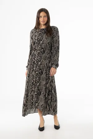 Black Multi Puff Shoulder Maxi Dress Modern-style Fit Waist