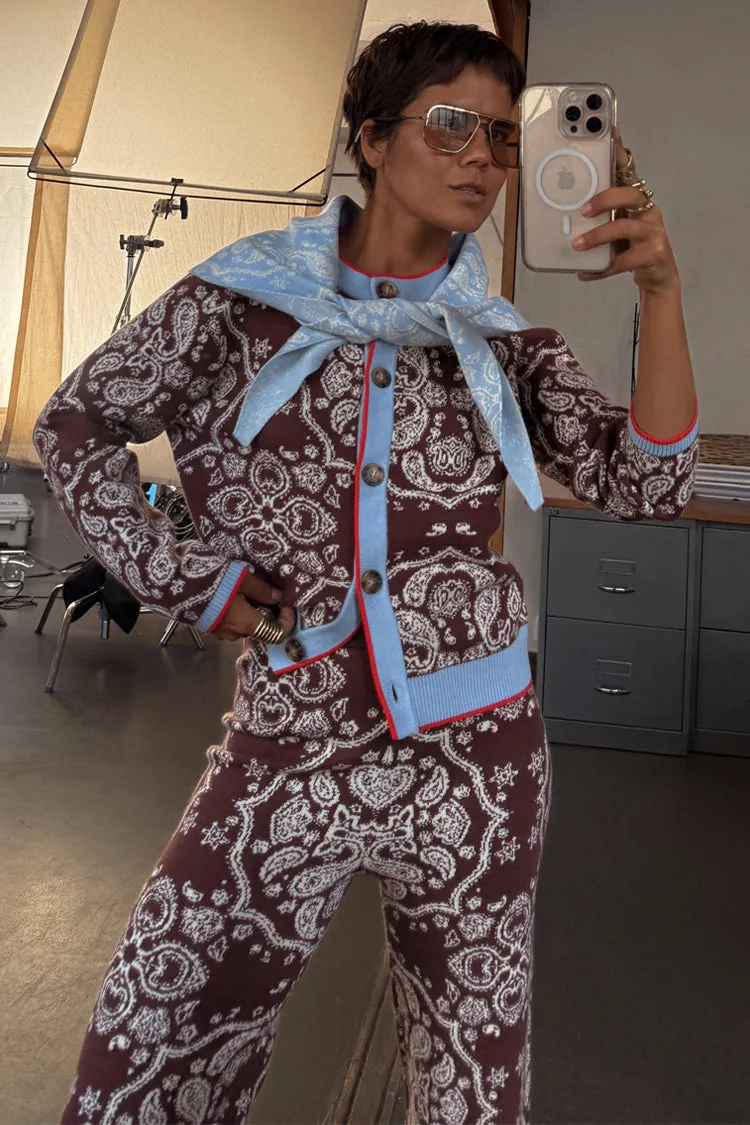 Temperature Regulating Knit Year Round Chocolate Bandana Holly Cardigan