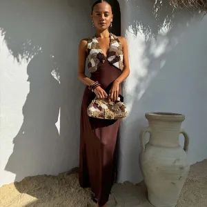 Chocolate Beaded Allegra Dress Chic Design Easy-Storage