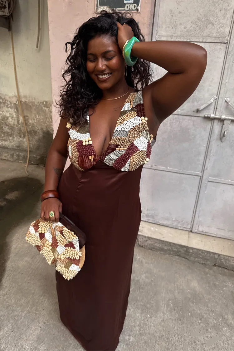 Chocolate Beaded Allegra Dress Office Smart