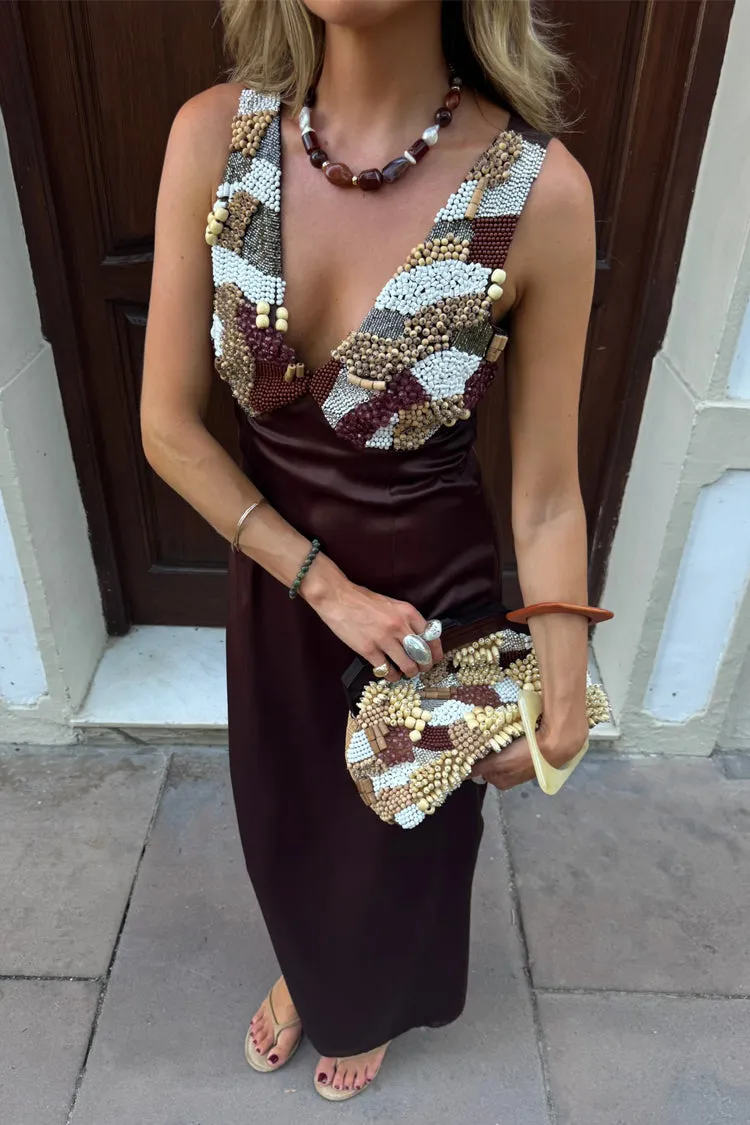 Chic and Cozy Wear Chocolate Beaded Allegra Dress