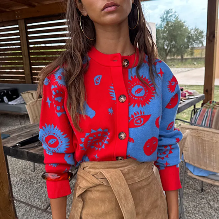 Blue and Red Holly Cardigan Simple Comforted Reinforced Seams