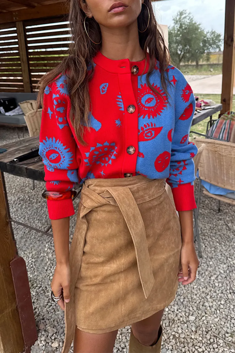 Sustainable Manufacturing Classic Shape Blue and Red Holly Cardigan