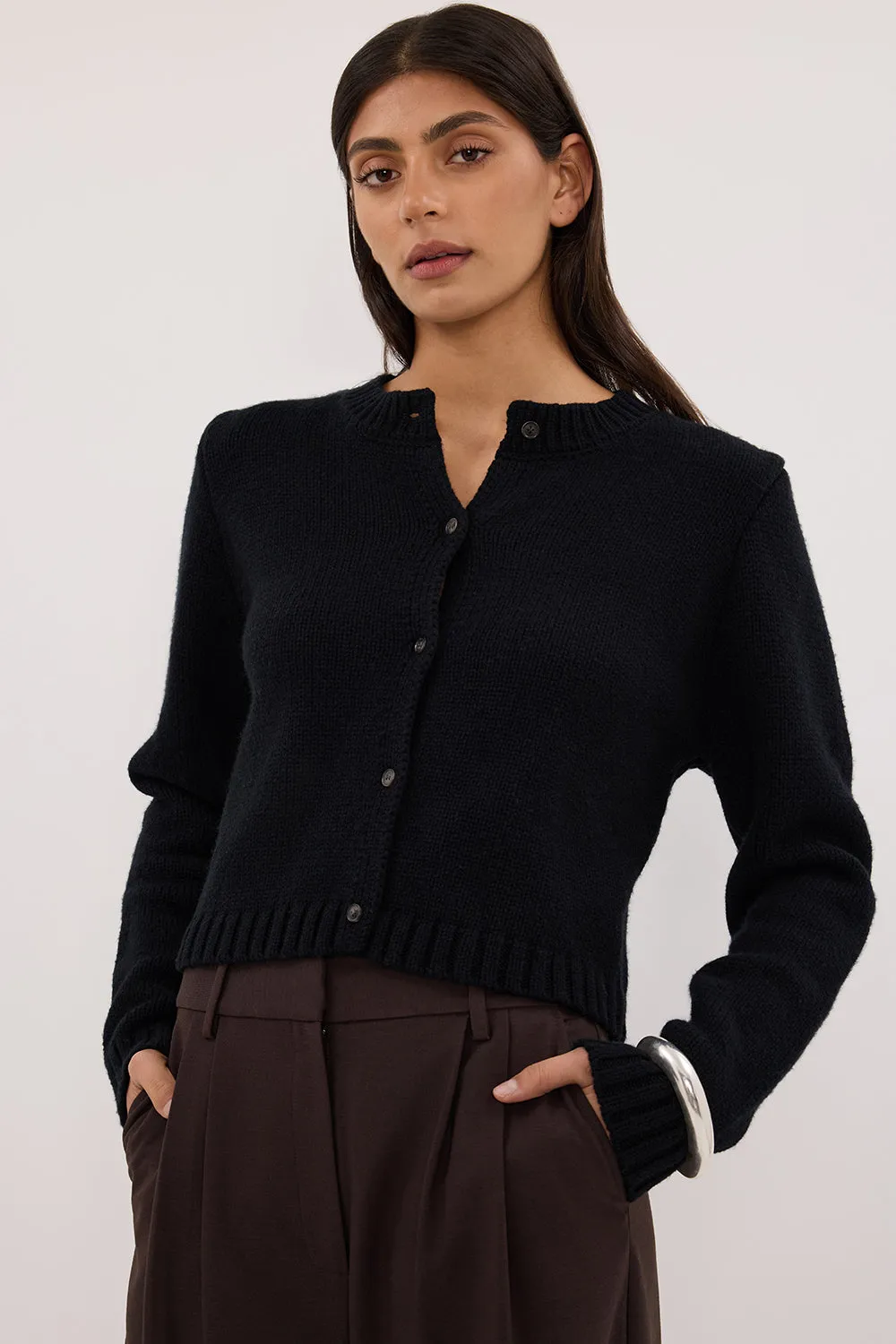 HighElasticity Yarn Minimal Shrinkage FOSTER BLACK KNIT CARDIGAN