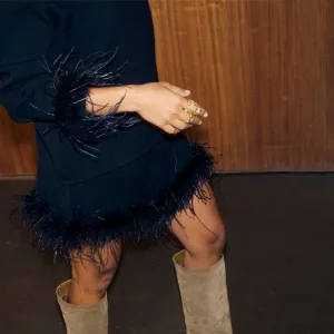 Snag Resistant Surface Black Jake Skirt with Feather Trim