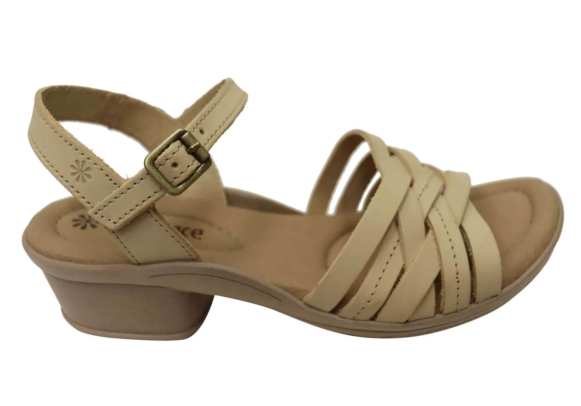 New Face Arla Womens Brazilian Comfortable Leather Low Heel Sandals Nude Heels