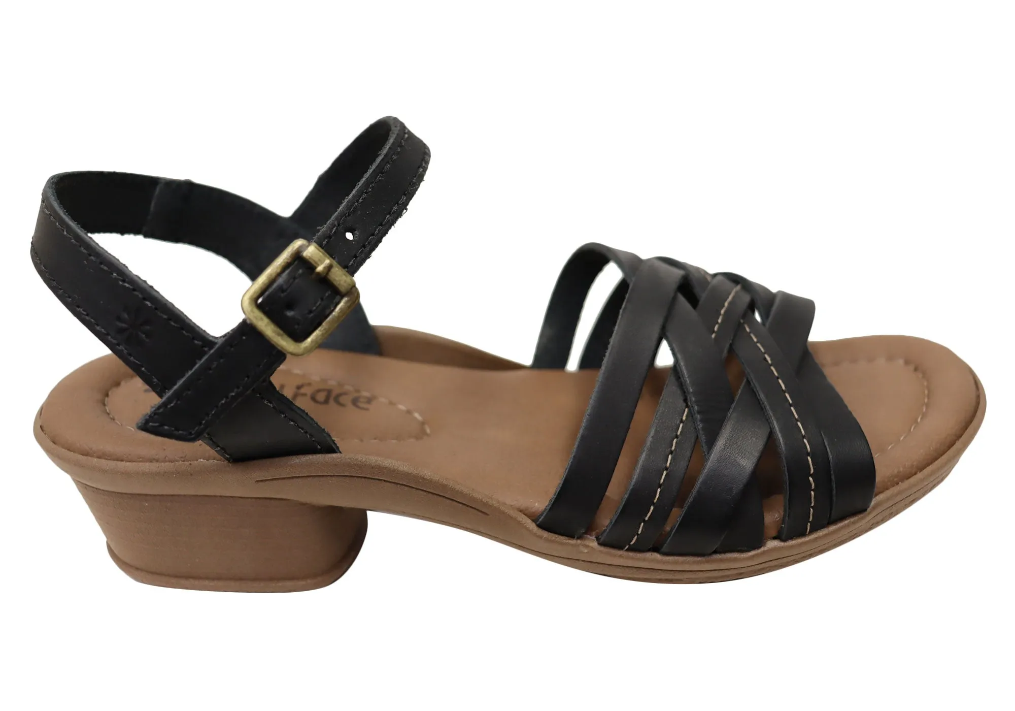 Textured Heels Slip-On Heels New Face Arla Womens Brazilian Comfortable Leather Low Heel Sandals