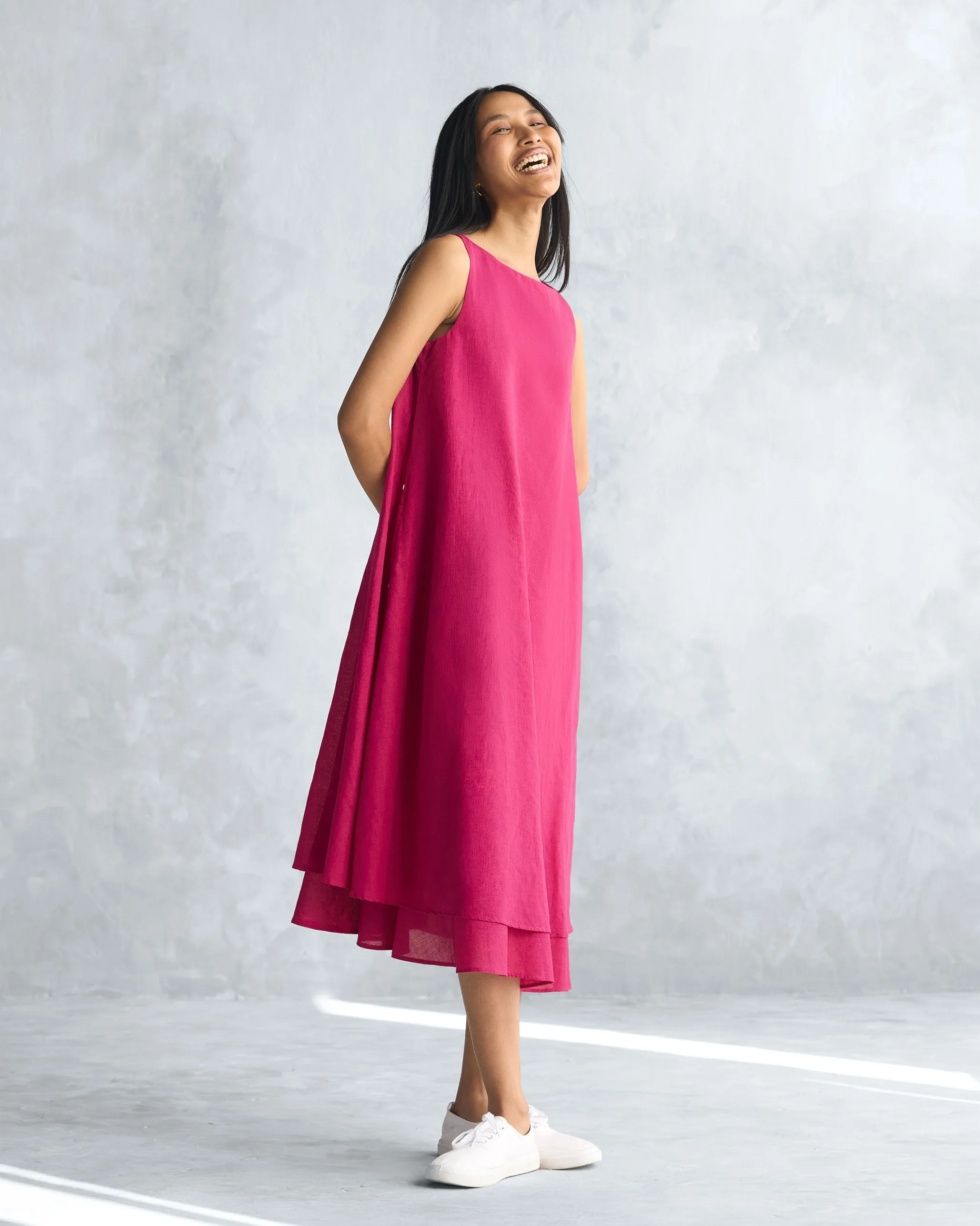 Tulle-Overlay Double Layer Dress - Berry