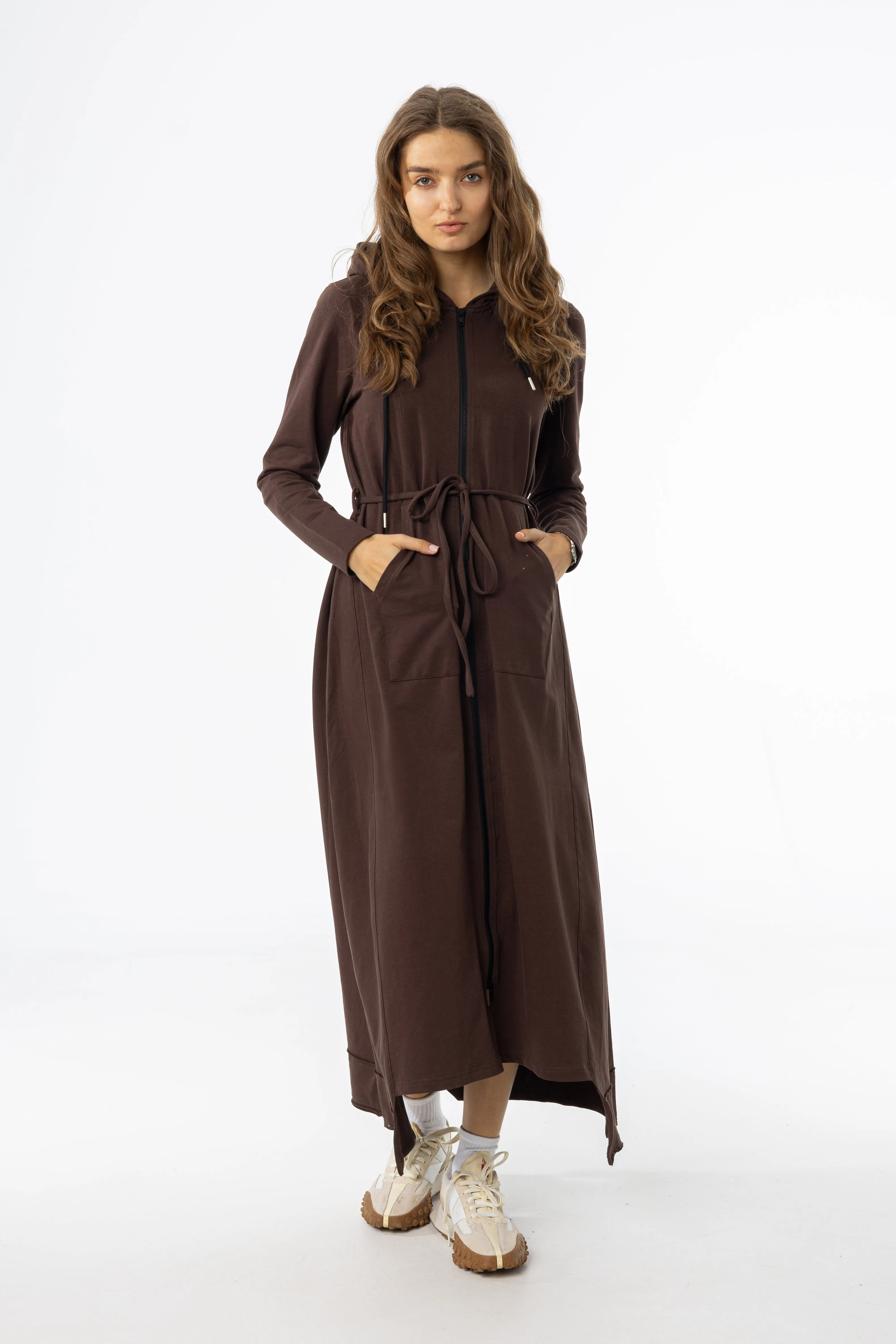 Hip-Flattering Brown Sweatshirt Maxi Dress