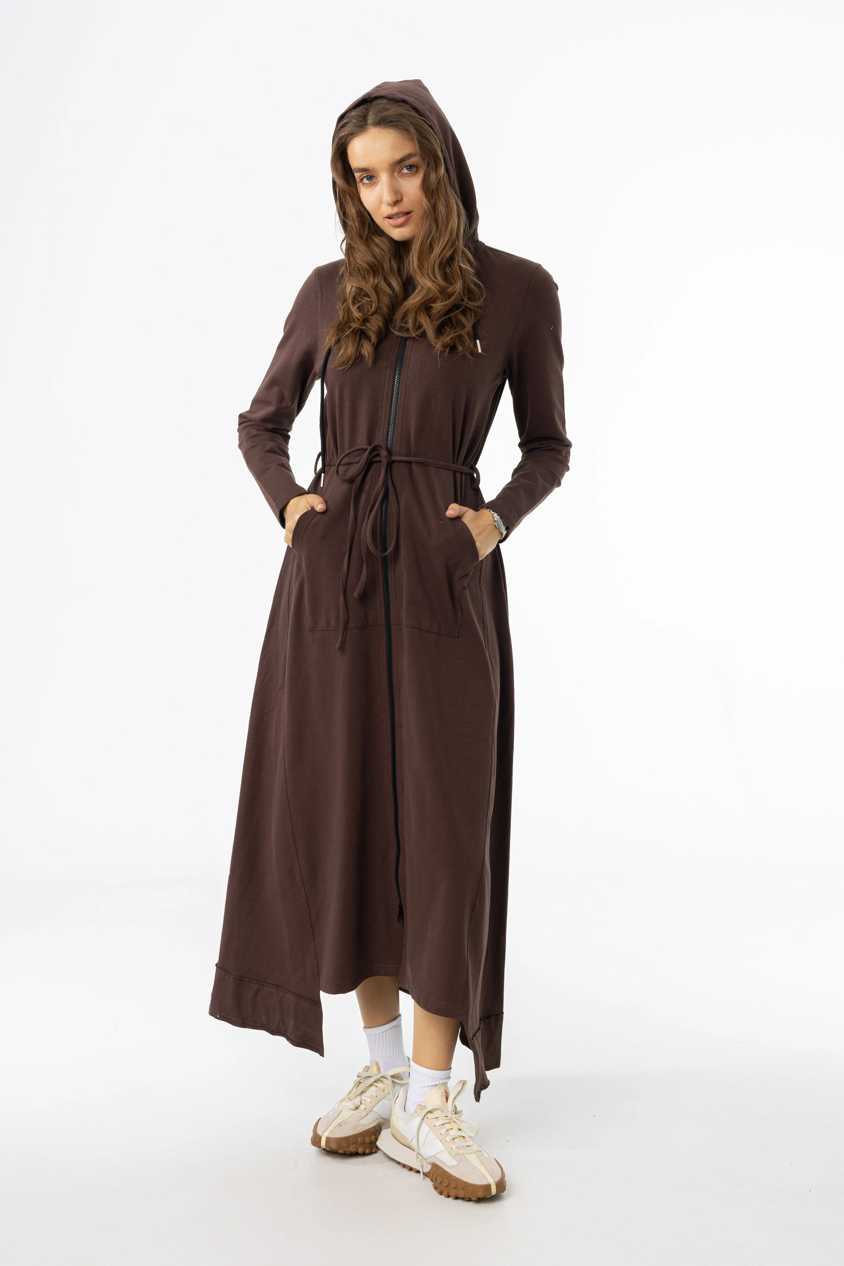 Smart and Elegant Brown Sweatshirt Maxi Dress
