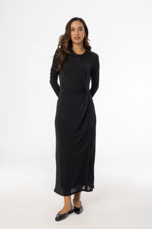 Flowing Design Black Sparkle Side Button Maxi Dress